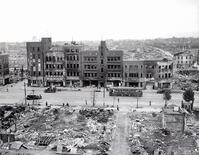 Bombed area near Imperial Palace after U.S. Air Force air raids, Tokyo, Japan, Stanley Troutman, ACME, New York World-Telegram and the Sun Newspaper Photograph Collection, 1945 [UIG110170972]