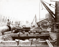 Laying timber on the Metropolitan District Railway, London, c 1868. [UIG110170995]