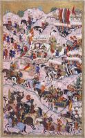 Battle of Mohacs in Hungary on August 29, 1526, miniature from the History of Suleiman the Magnificent's Conquests in Europe, Ottoman manuscript, Turkey 16th Century. [UIG110171011]