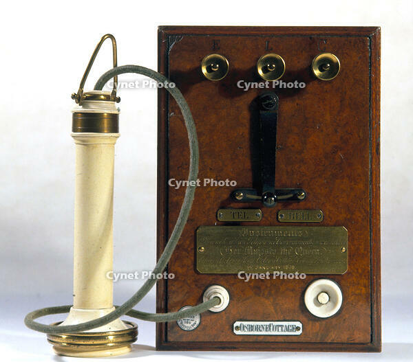 Early Bell telephone and terminal panel, 1877. [UIG110170923]