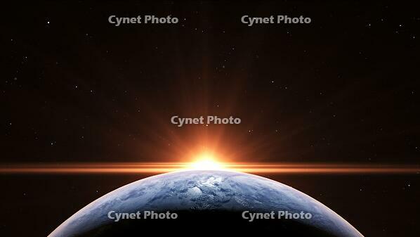 Sunrise in space over the planet Earth with a vibrant sun [UIG110170959]