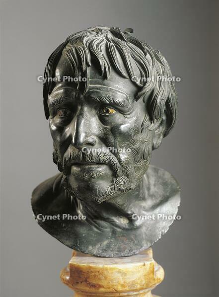 Italy, Campania, Ercolano, Villa Pisoni, Head of Lucius Annaeus Seneca (circa 4 B.C.- 60 A.D.), latin philosopher, statesman and dramatist, imperial age, marble sculpture [UIG110170960]