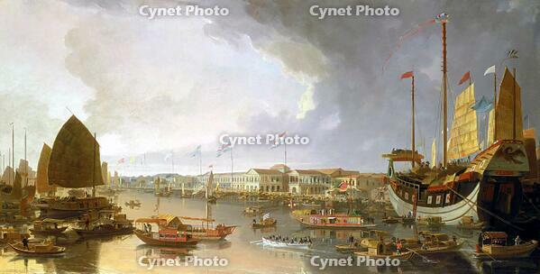 China: 'View of the Canton Factories', c. 1805. William Daniell (1769-1837). [UIG110170976]