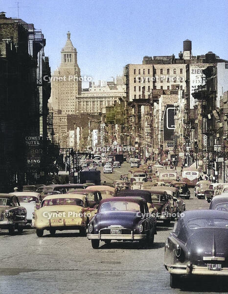 Traffic traveling north on Bowery, New York City, New York, USA, Angelo Rizzuto, Anthony Angel Collection, May 1956 [UIG110171075]