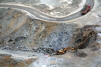 Ma'anshan, Anhui: A real shot of the Nanshan Iron Mine, the largest open-pit mine in East China, with a depth of 210 meters [IMC111460062]